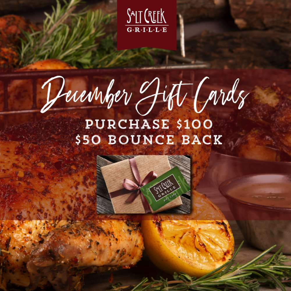 December Gift Cards, Purchase $100, $50 Bounce Back